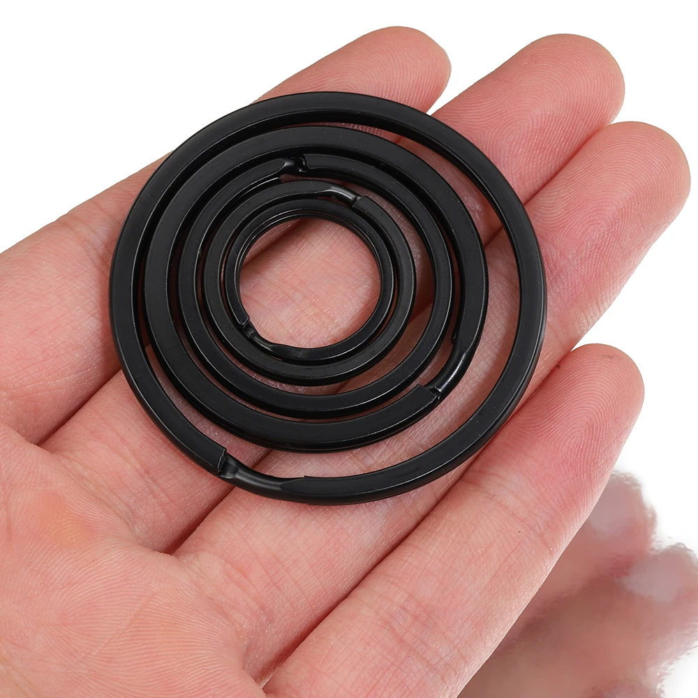 10/20pcs 20~50mm Black Flat Keyrings Round Metal Key Chain Component Key Holder Connect Ring Pendant Accessories for DIY Jewelry