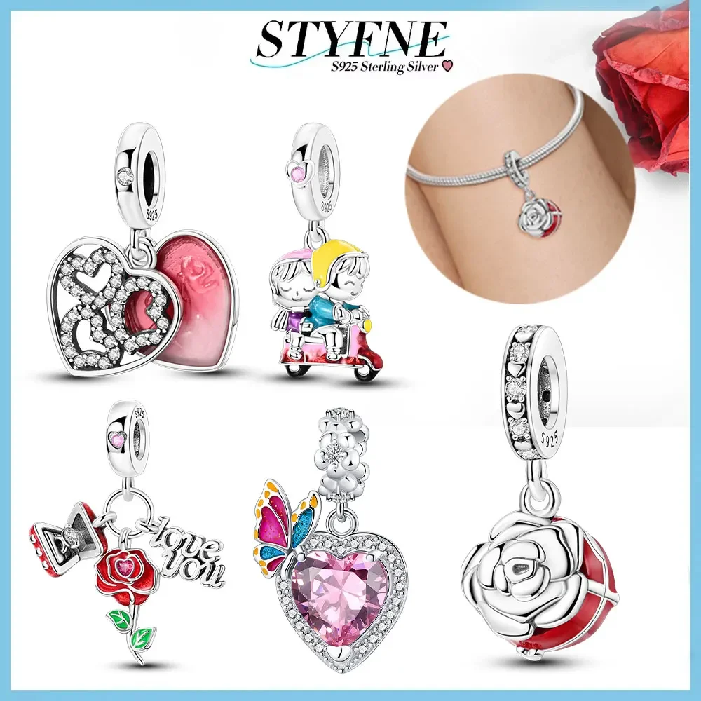 Sterling 925 Silver Valentine's Day Series Rose Ring Box Couple's Secret Vows of Love for Women Diy Beading Fine Jewelry Gift