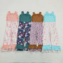 New Arrive Wholesale Toddler Baby Girl Clothes Sleeveless Leopard And Flower Print Suspender Kids Romper