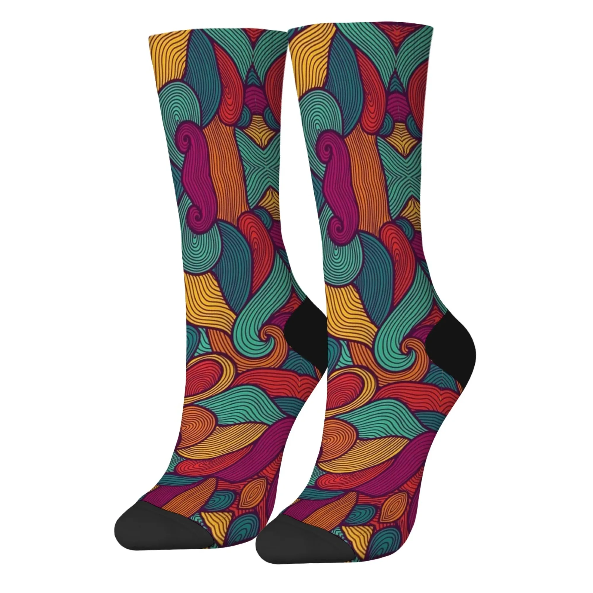 Boho colorido onda tripulação meias vibrante arte abstrata elegante essencial para grátis spirited looks festival roupas e moda eclética
