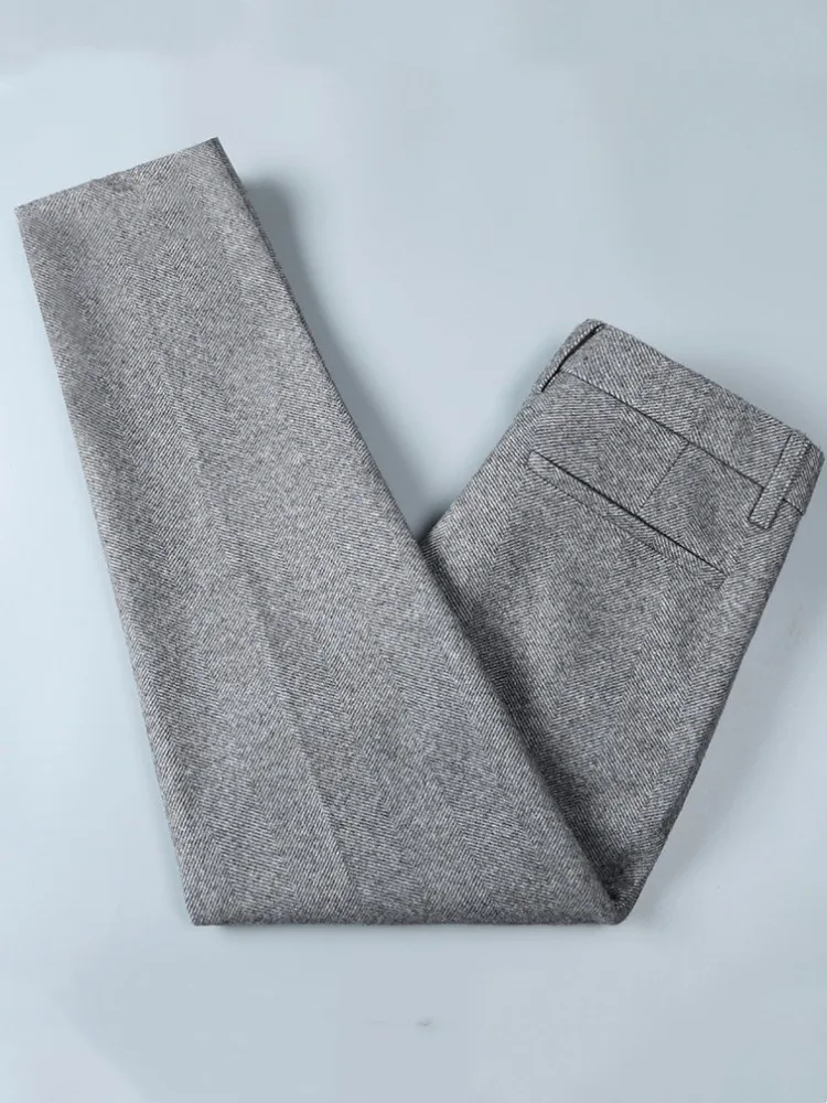 New Autumn Winter Woolen Suit Pants Button Fly Straight Trousers Slim Fit Versatile Fashion Business Casual Office Mens Pants