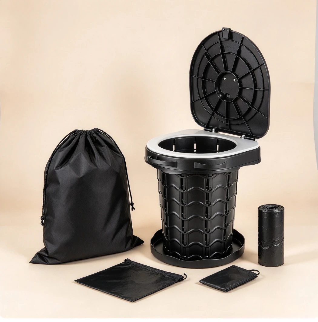 Portable Folding Toilet, Suitable for Camping, RVs, and Emergency Use, with A Foldable Seat Plate