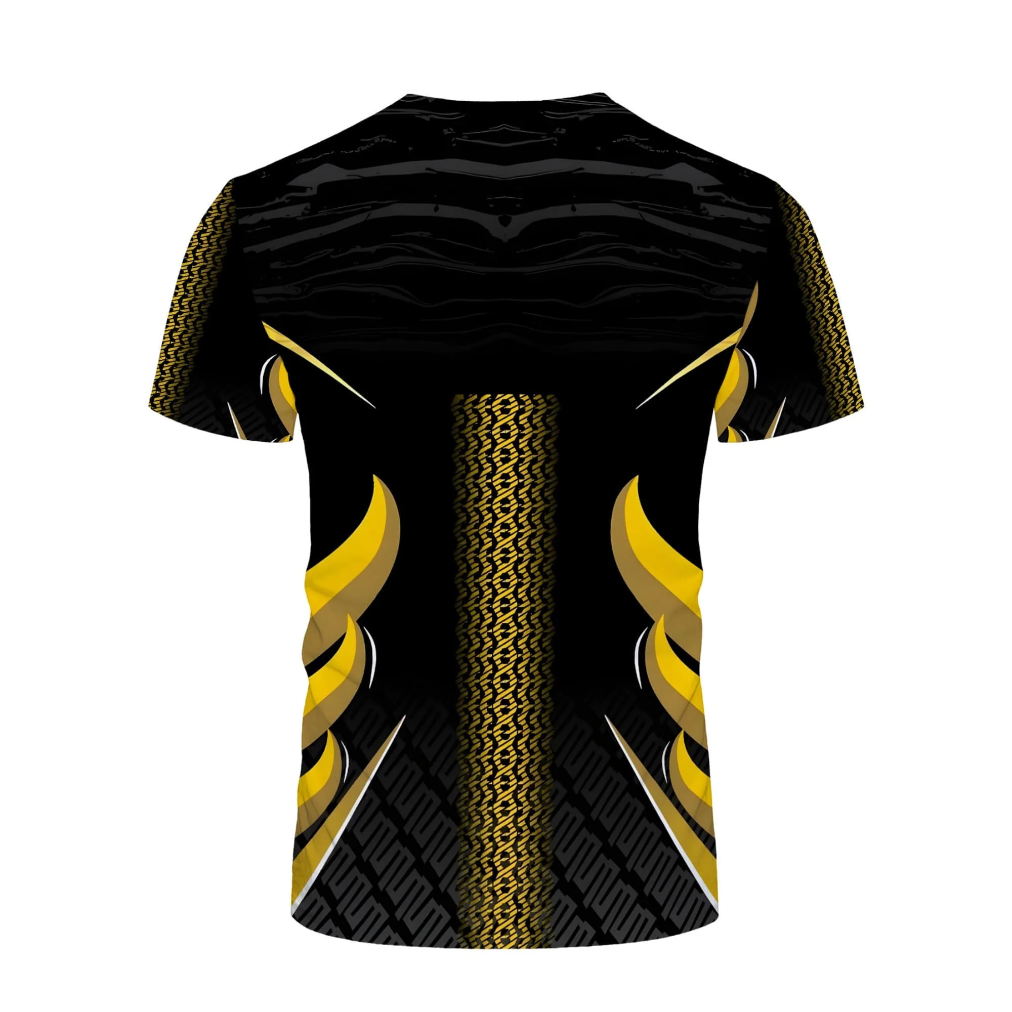 Men Black Gold 3D Curve Grid Graphic Short Sleeve T-Shirt Crew Neck Elastic Sweat Wicking Muscle Athletic Top For Running Wear