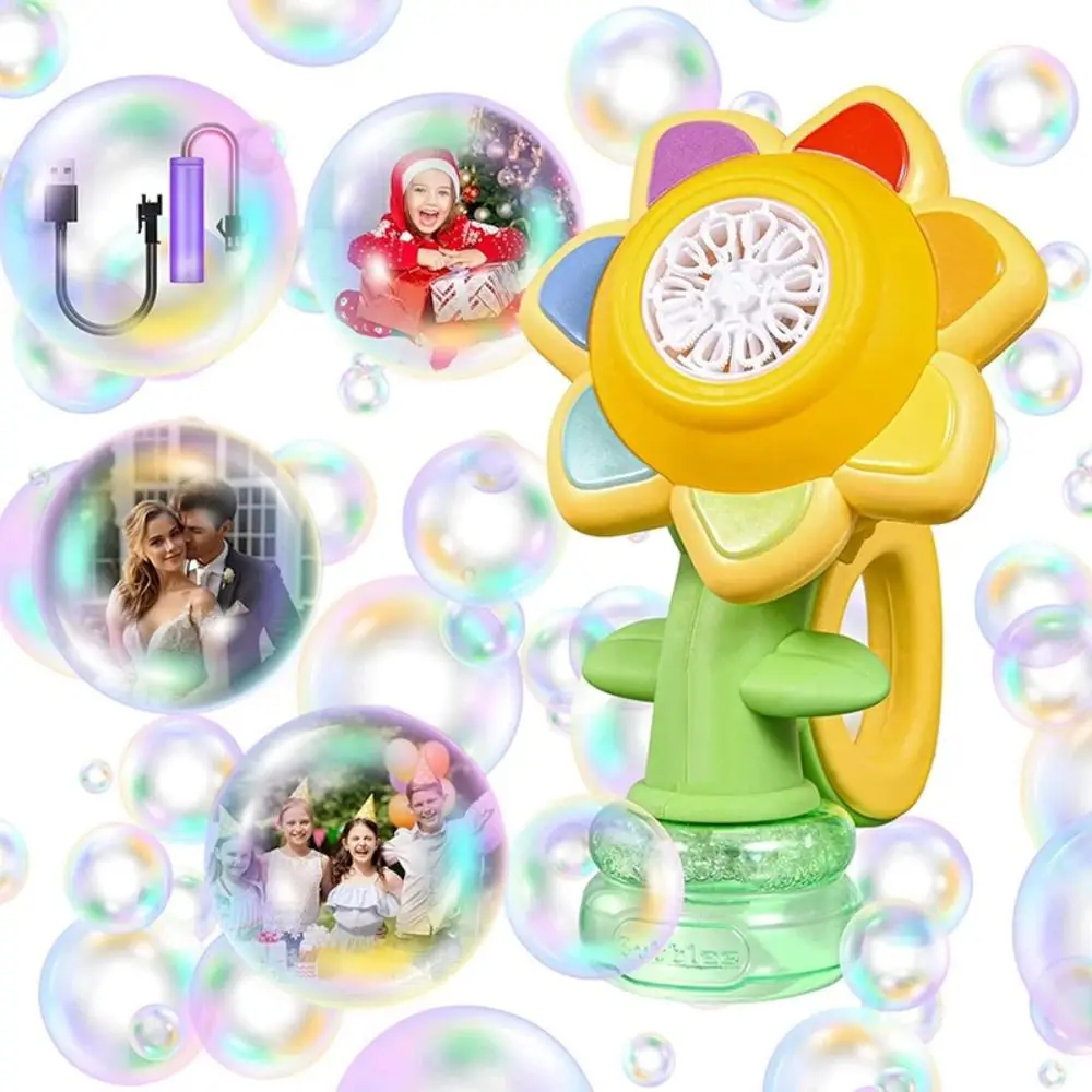 

Rechargeable Sunflower Bubble Machine Fun Swing Dance with Light Automatic Flower Bubble Toy Bubble Blaster Toys Outdoor Play