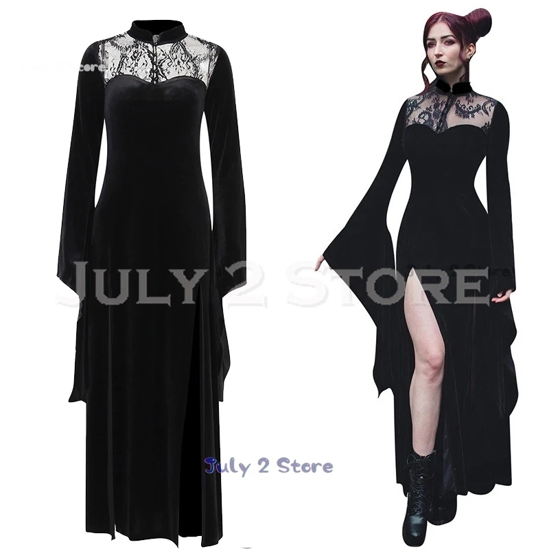 Halloween Gothic Women Dress Witch Long Sleeve High Waist Dresses Black Gyaru Egirl Sexy Slim Party Club Lace Dress 2024 New