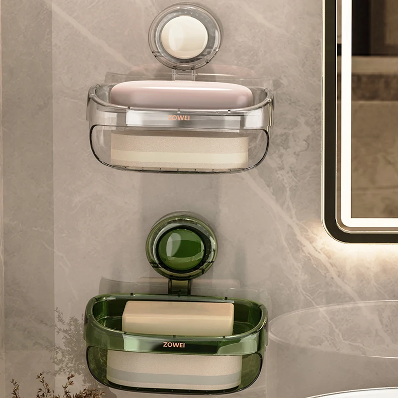 Suction Cup Soap Holder Removable Bathroom Soap Dish With Drain Water Wall Mounted Movable Soap Box Bathroom Accessories