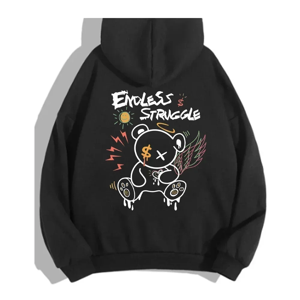 Straße Frauen Sweatshirts endlose Kampf Graffiti Bär gedruckt Hoodies Rundhals ausschnitt lose Pullover Fleece warme weibliche Tops Kleidung