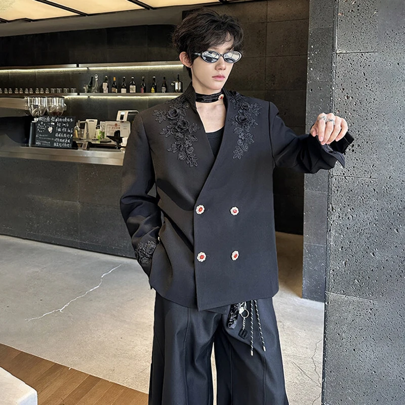 LUZHEN 2025 新刺繍パターンデザインショルダーパッドブレザーコートメンズダブルブレストエレガントな高級ハンサムな服 JY2393