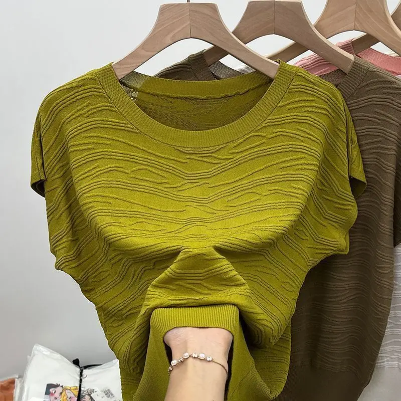 Fashion O-Neck Solid Color All-match Casual Blouse Women's Clothing Summer New Korean Pullovers Tops Commute Shirt Q290