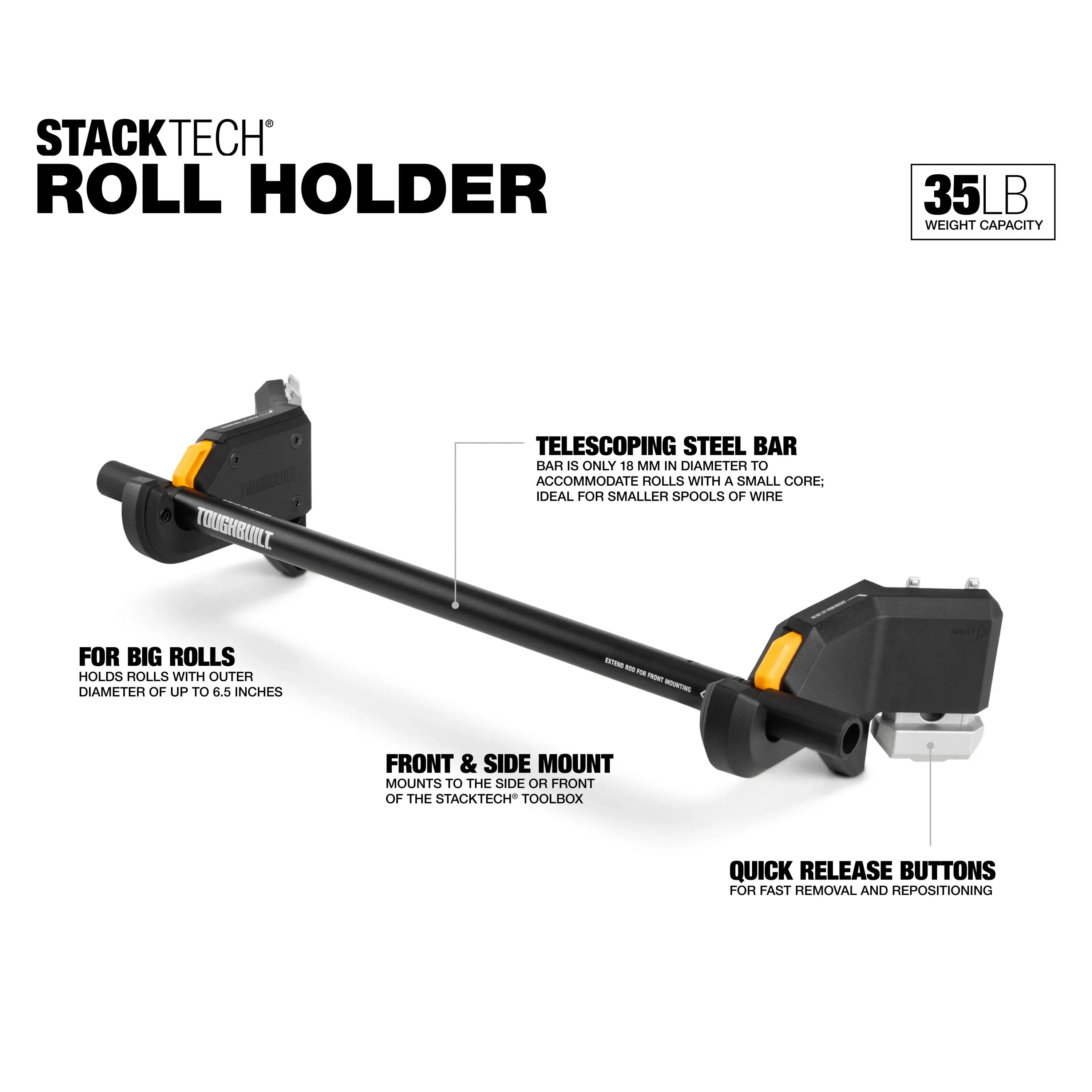 TOUGHBUILT TB-B1-A-32 STACKTECH Plastic/Metal Paper Towel Holder Stackable Specialized Hanger Roller Cord Storage Plus