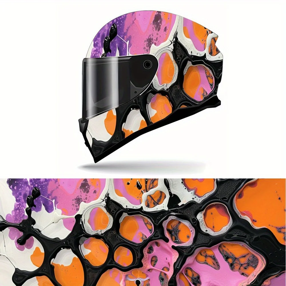 

Bold Orange Pink Abstract Design Helmet Vinyl Wrap, Waterproof Decals for Motorcycle Bike Helmets, Universal Fit，Personalized Mo