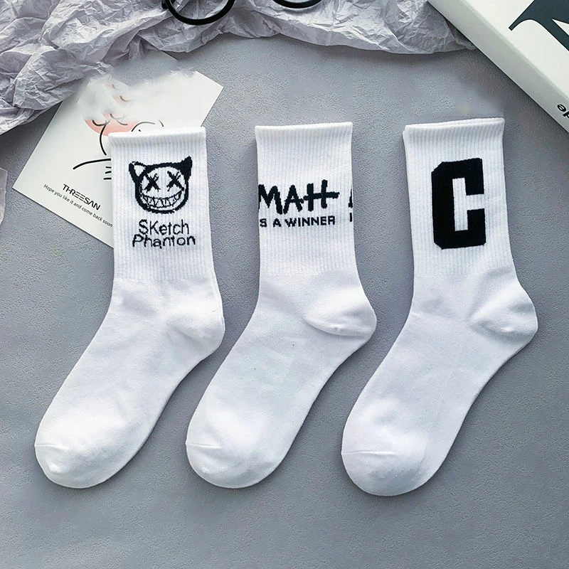 5/10 pairs of funny couple socks graffiti little devil personality socks couple casual versatile mid tube socks