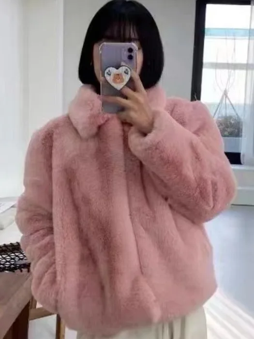   Or manteau de fourrure femme Chic blanc vêtements d'extérieur d'hiver Premium sensation longue fermeture à glissière Stand Fit Polyester