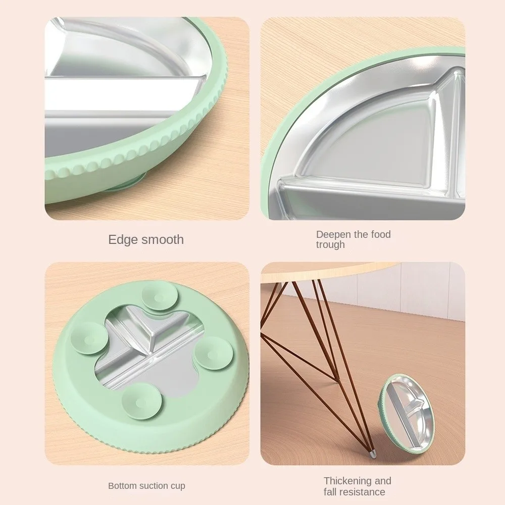 Piring Makan Bayi Anti Selip dengan Pengisap Silikon Desain Terpisah, Baja Tahan Karat 304 Bebas BPA, Dapat Dilepas