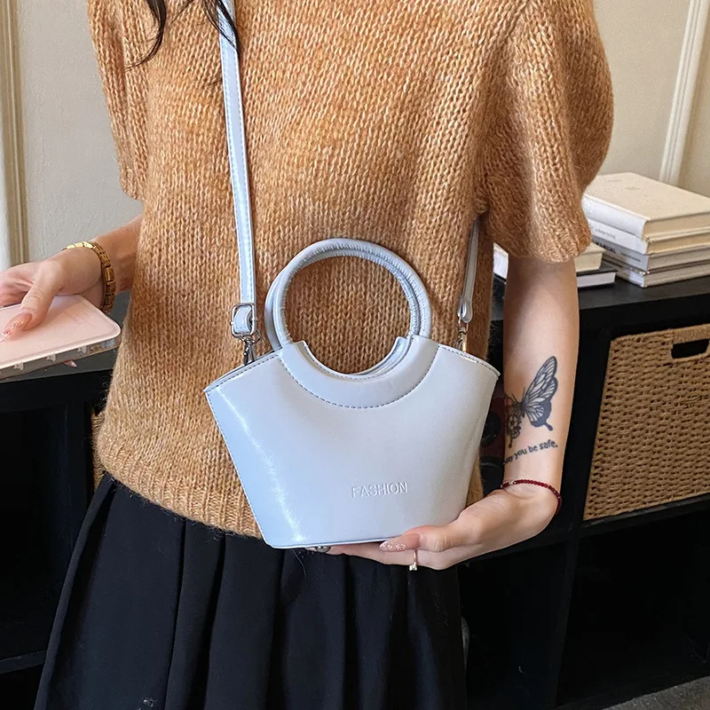 

Vegetable Basket Small Tote Bag for Women 2026 New Soft Leather Round Handle Female Shoulder Bag Fashion Crossbody Bag Trend