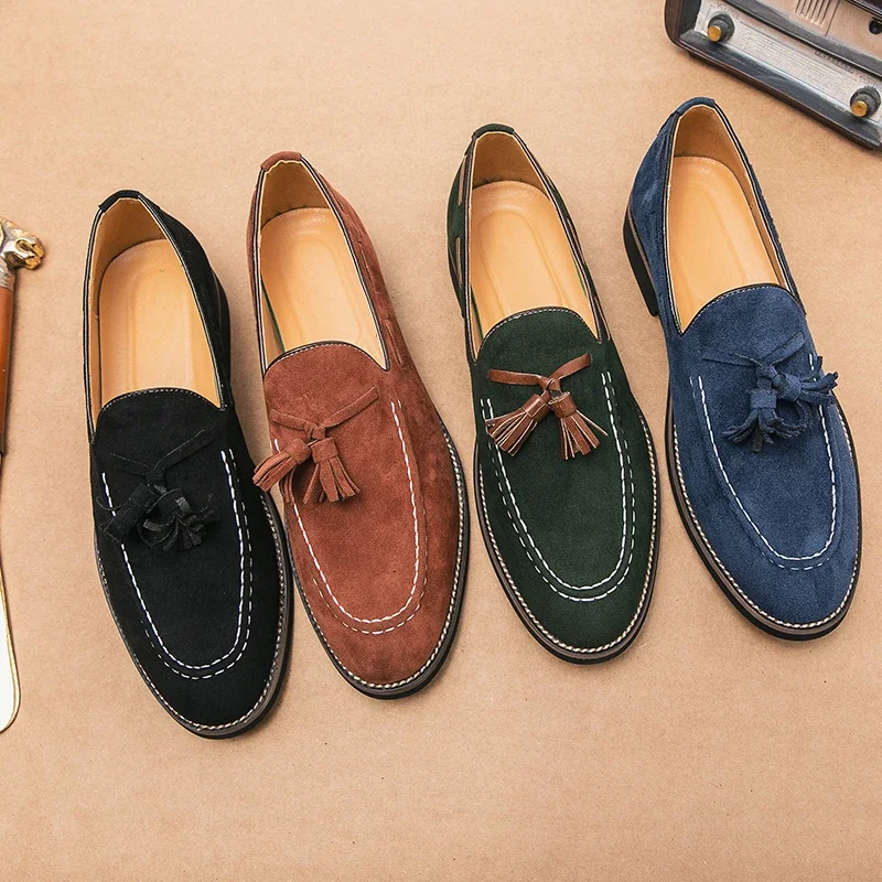 New Loafers for Men Flock Slip-On Breathable Casual Tassels Size 38-47 Handmade Men Dress Shoes  Zapatos De Hombre