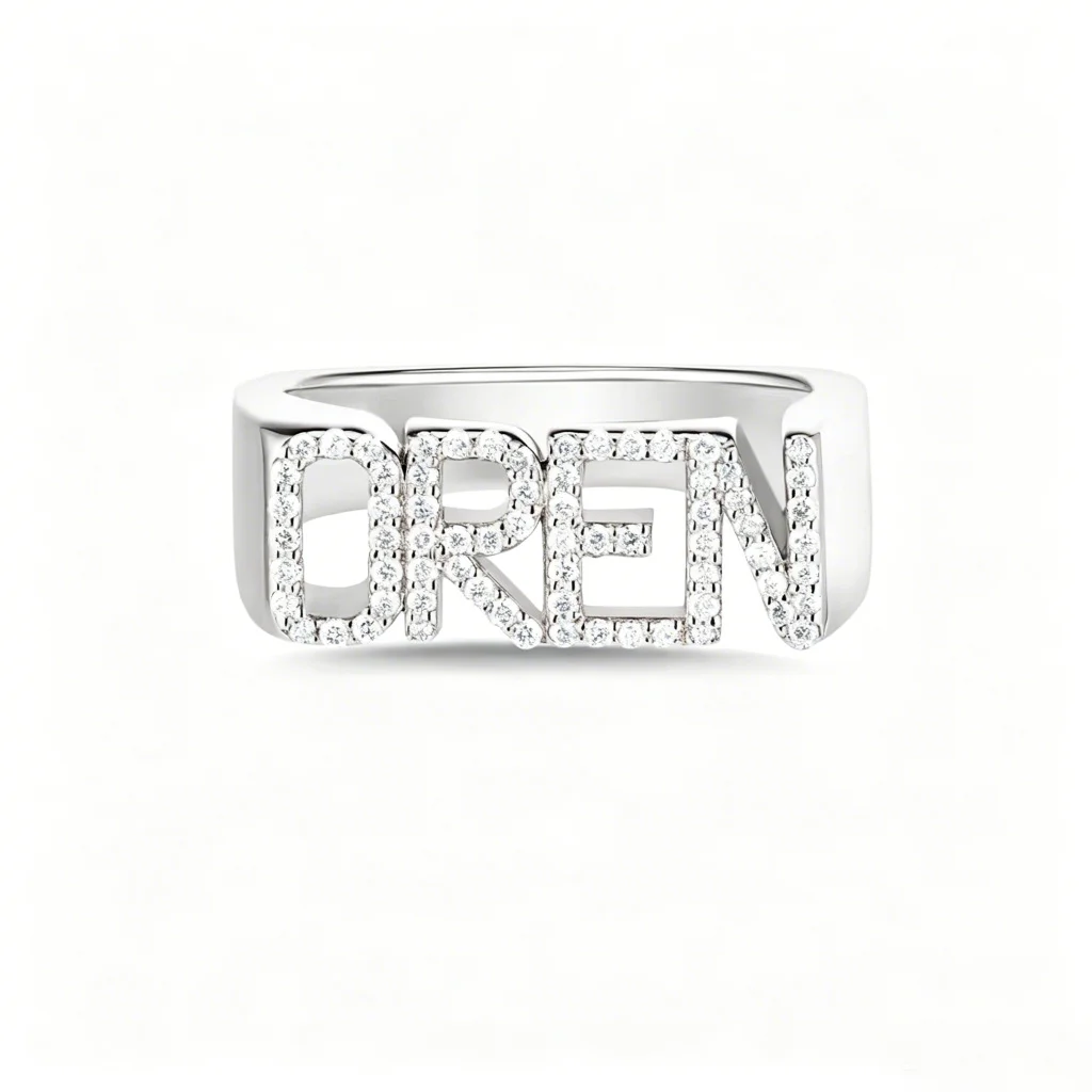 Custom Name Ring Diamond Name 3D Ring 925 Sterling Silver Closed Ring Personalized Diamond Rimmed Initial Ring Gift For Womens