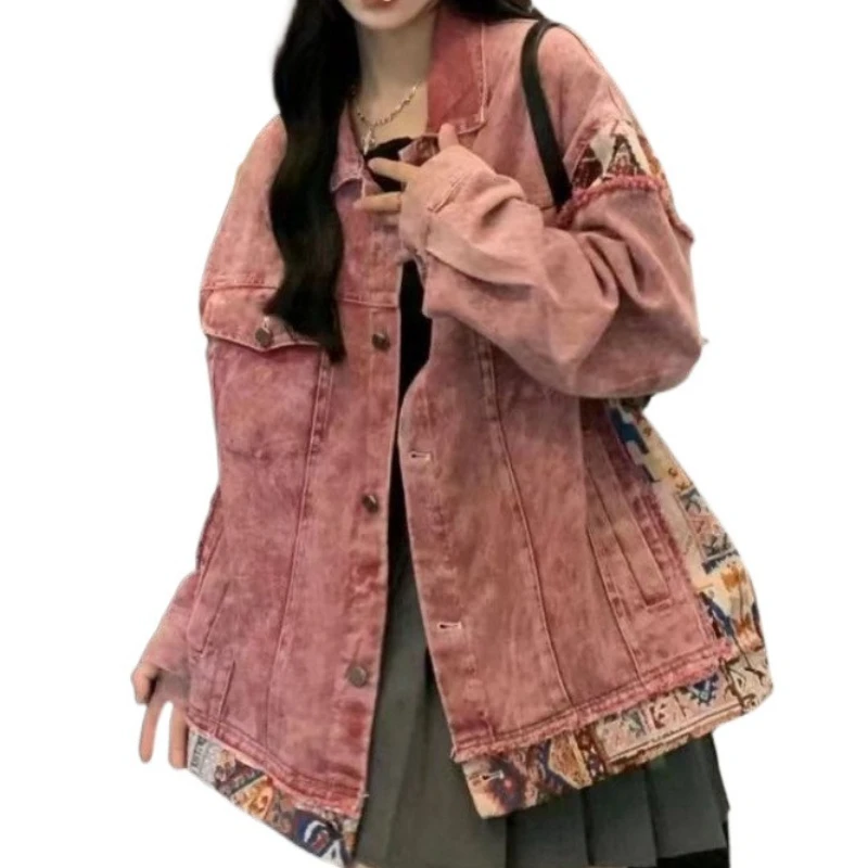 Vintage American Patchwork Denim Sweet Cool Jacket New Spring and Autumn Loose Casual Design Cargo Jacket Couple Top