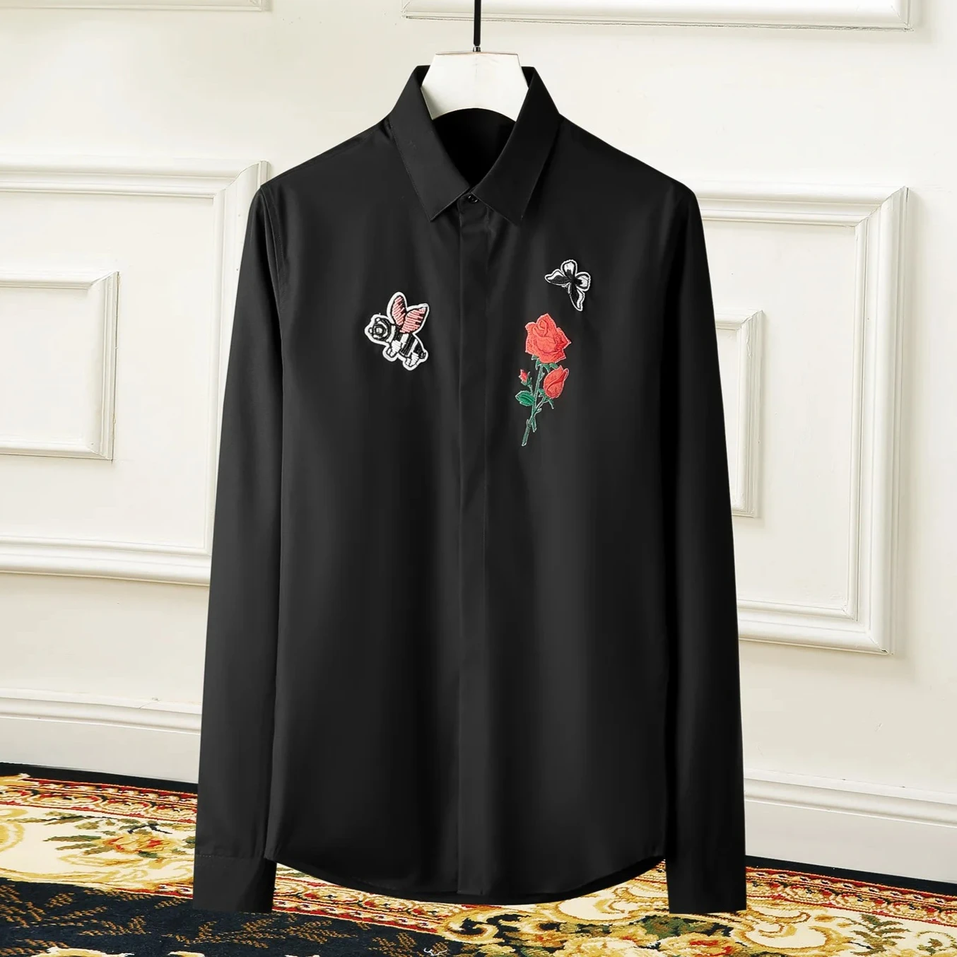 

Мужская рубашка с вышивкой пчелы, длинный рукав, 2026 год, повседневная деловая рубашка, модная уличная одежда, топ для вечеринок, Camisa Masculina