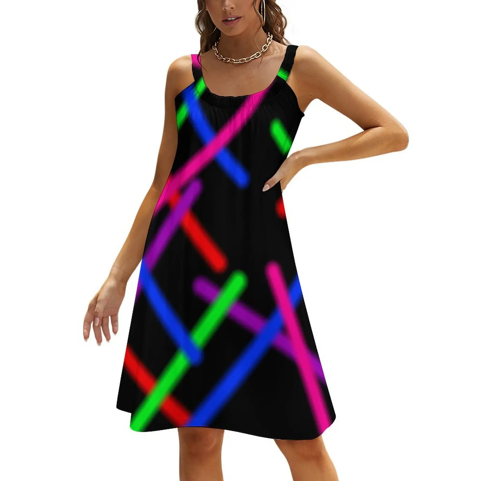 

1980s Rainbow Neon Glowing Laser Beams, Single Image Version Beach Sling Skirt dresses women summer 2024 Cocktail of dresses