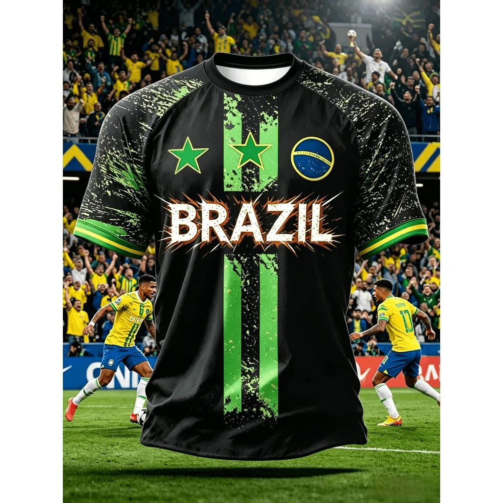 2026 New Brazil Football Jersey T Shirt Brazilian National Team Shirt O Neck Oversized Casual Streetwear Mens Apparel Fan jersey