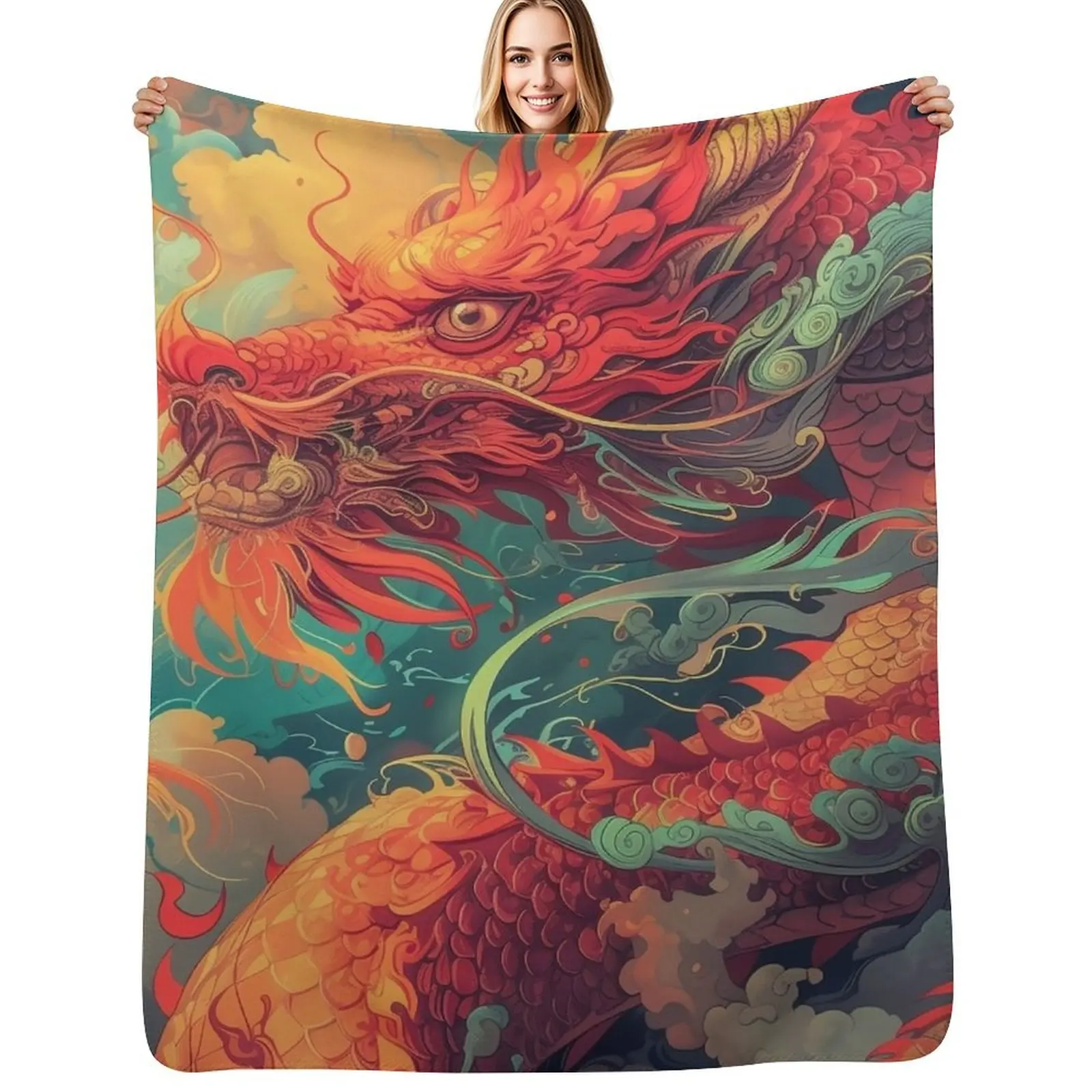 

Year of the Dragon Throw Blanket Soft Plaid Blankets For Bed Picnic Blanket