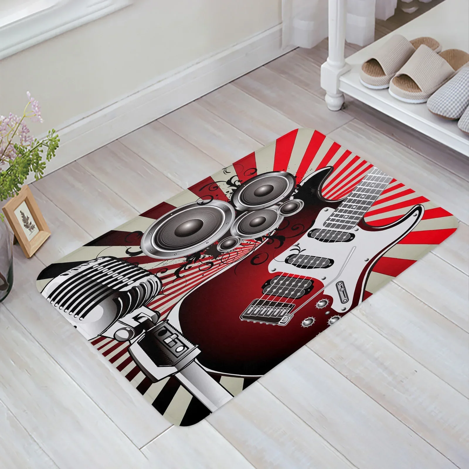 Guitar Microphone Notes Horn Retro Kitchen Doormat Bedroom Bath Floor Carpet House Hold Carpet Door Mat Area Rugs Home Decor