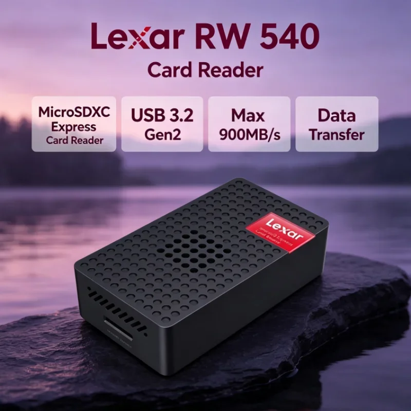 Lexar MicroSDXC Express Card Reader RW540 Built-in Fan PLAY PRO MicroSD Card Reader Max 900MB/s for Photo Transfer