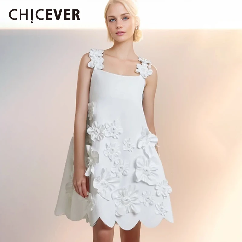 

CHICEVER Patchwork Appliques Camisole Dresses For Women Square Collar Sleeveless Backless High Waist Slimming Mini Dress Female