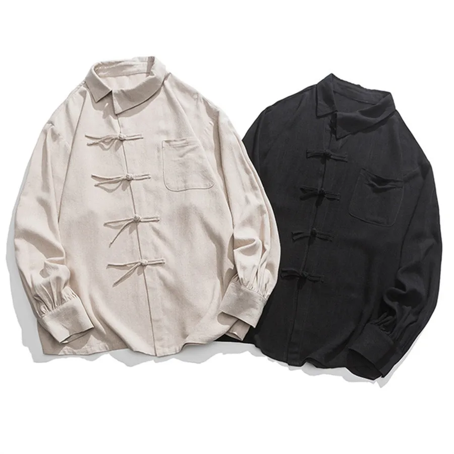 

2026 весенние классические рубашки Тан в стиле ретро с китайским узлом и пуговицами, мужские хлопковые и льняные свободные рубашки, пальто, повседневная уличная одежда, мужские топы Hanfu