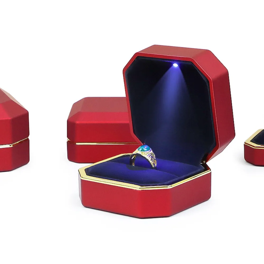 Luxury Jewelry Couple Ring Box Jewelry Organizer LED Light Jewelry Storage Cases Gift Packaging Wedding Ring Box