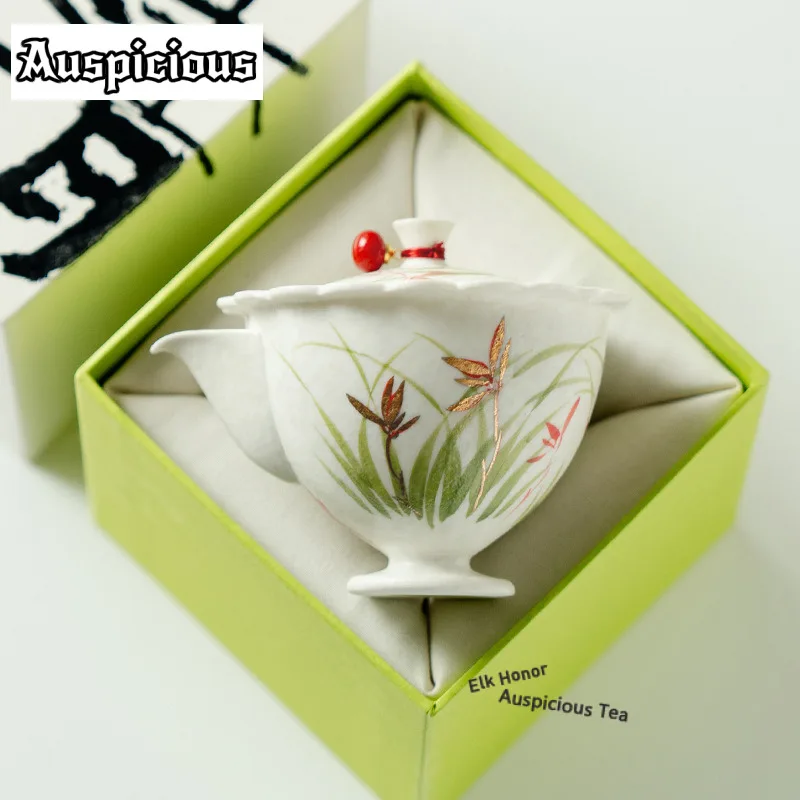 

125ml Gold Drawing Hand-painted Pink Orchid Teapot Handmade Tea Infuser Pot Tea Brewing Kettle With Filter Tea Items Ornaments