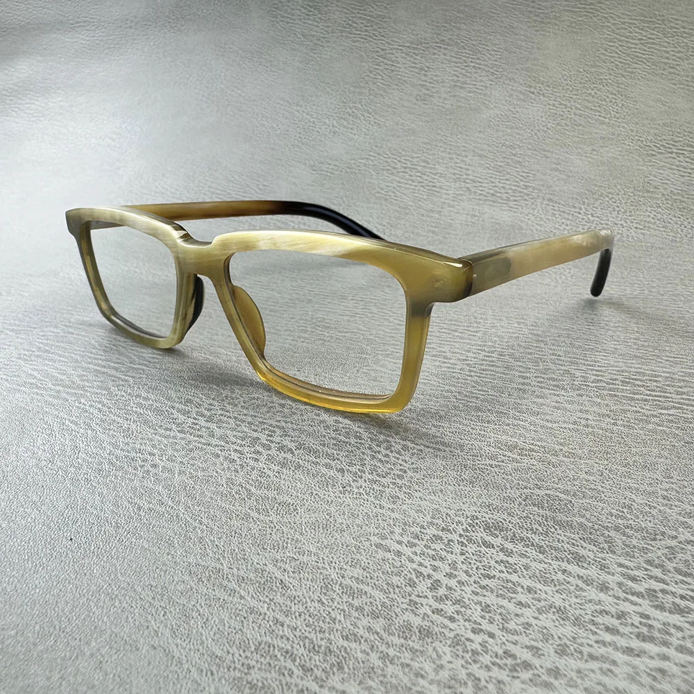 Eyeglass Frames Handmade Black White Horn Reading Prescription Man Glasses Frames Square Vintage Business Lenses Eyeglasses