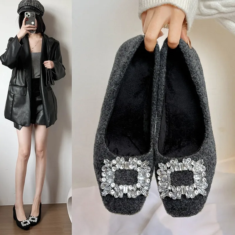 

Black Rhinestone Square Toe Single Shoes 2025 Shoes Autumn and Winter New Temperament French Commuter High Heels Women