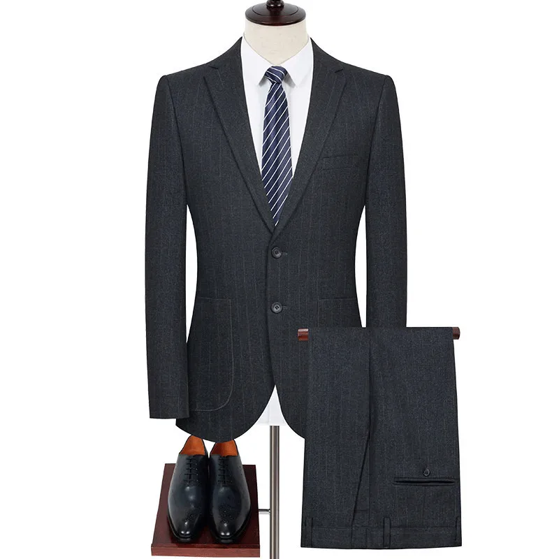 (141) Customized High-end Suit Striped Slim Fit Men\'s Wedding Banquet Dress