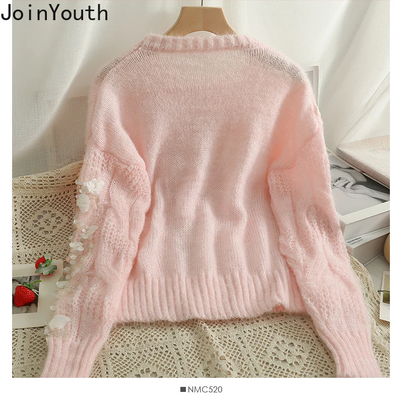 Korean Sweater Fashion Pullovers Tops Women Gauze Patchwork Sequined Pull Femme Y2k Clothes Sueter Mujer Knit Sweater Jumper