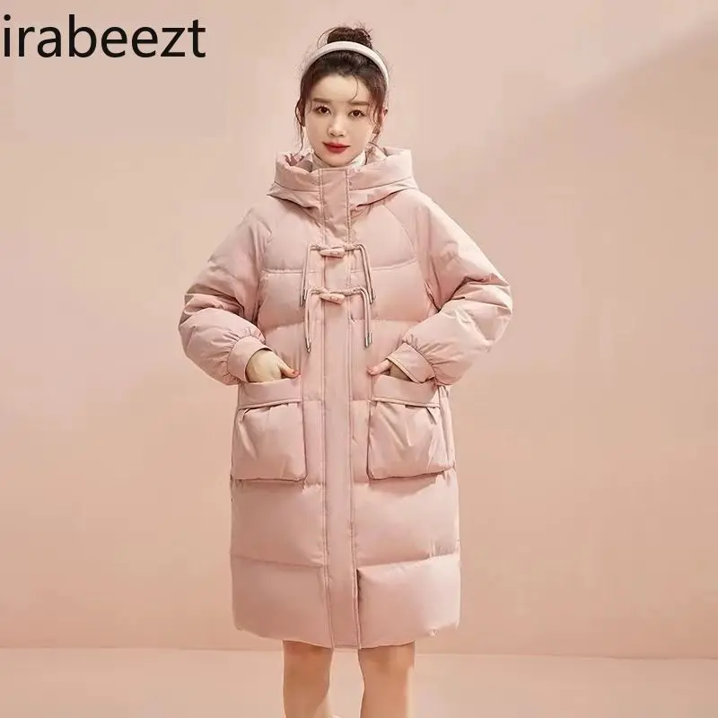 2024 Women's Medium-length New Style Loose Horn Button Jacket Winter Hot Style Slim Thickened Abrigos Invierno Niña Winter Coat