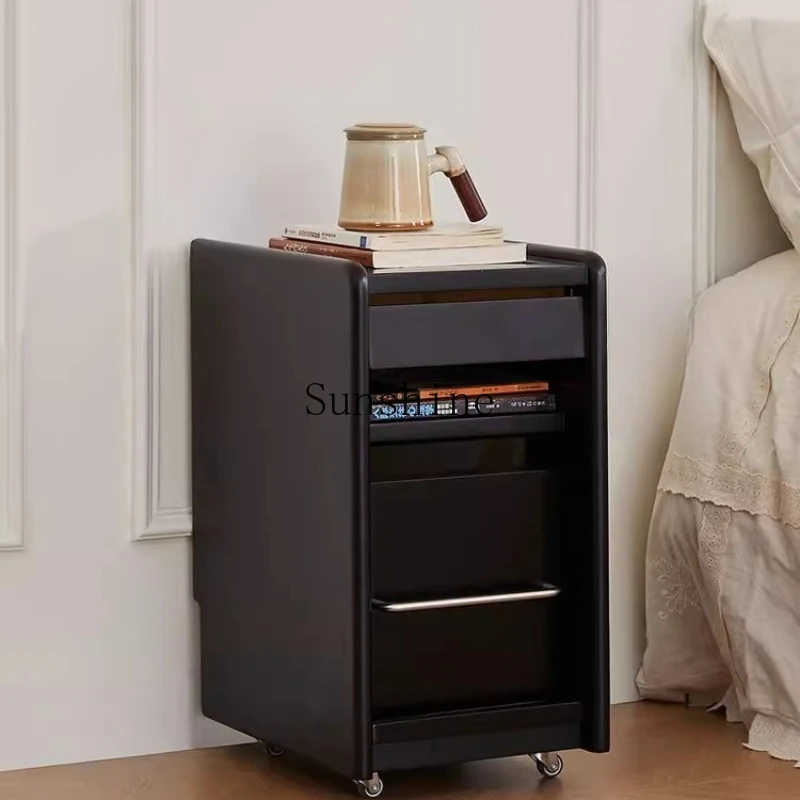 

TT French retro bedside table solid wood black removable storage cabinet