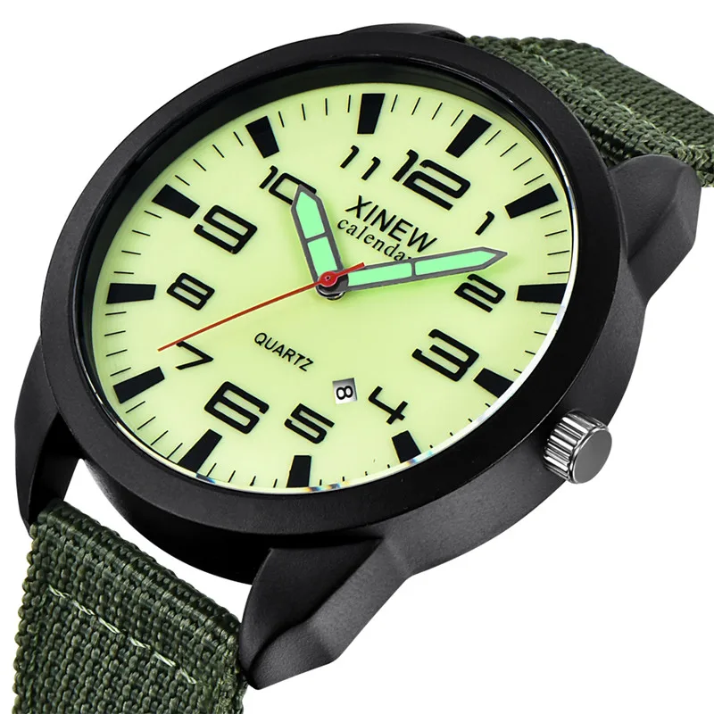 1pc / lot XINEW Brand Men Watches Black Students Fashion Nylon Band Sports Military Date Quartz Watch Relogios Masculinos 2025