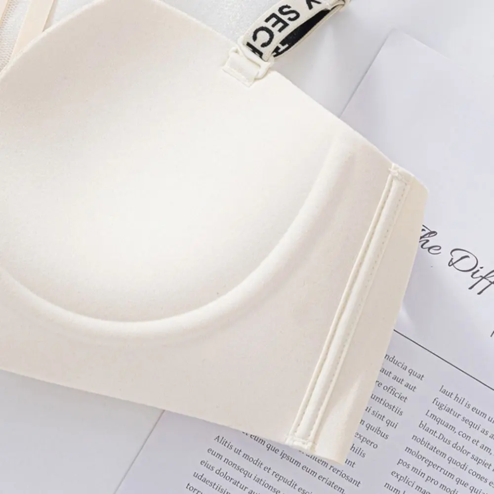 

Sweet Deep V Wireless Push Up Bra Close-fitting Letter Seamless Bra for Women Anti-sagging Underwear Front Buckle Bra Yoga
