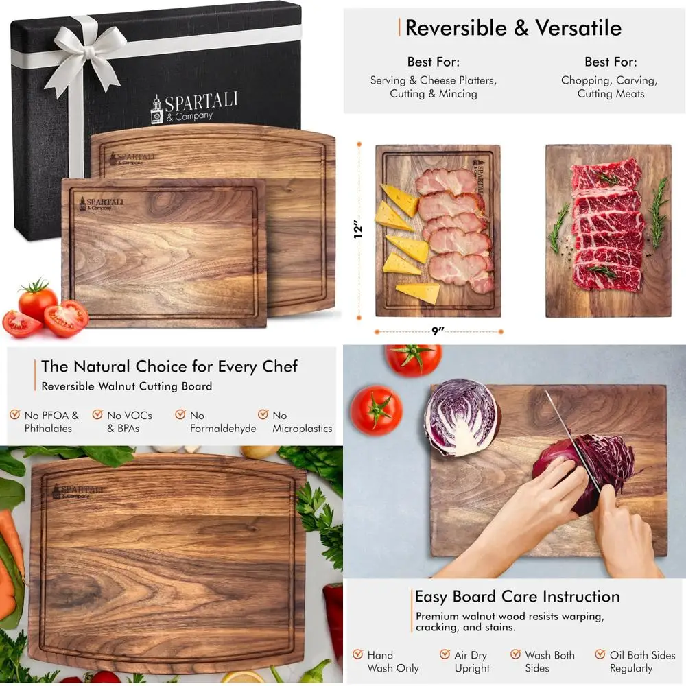 

Двусторонние деревянные разделочные доски с канавками для сока, приятные для кухни, сделано в Америке, набор премиум-класса для приготовления пищи и приготовления пищи