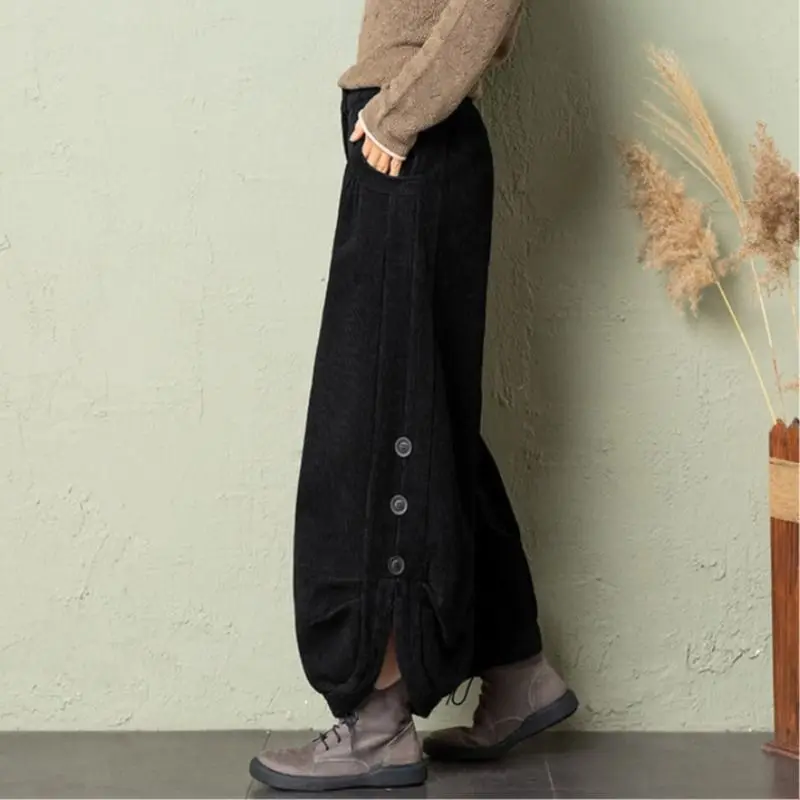 

Retro Corduroy Pants Women's Autumn and Winter Loose Elastic Waist Casual Toe Bloomers
