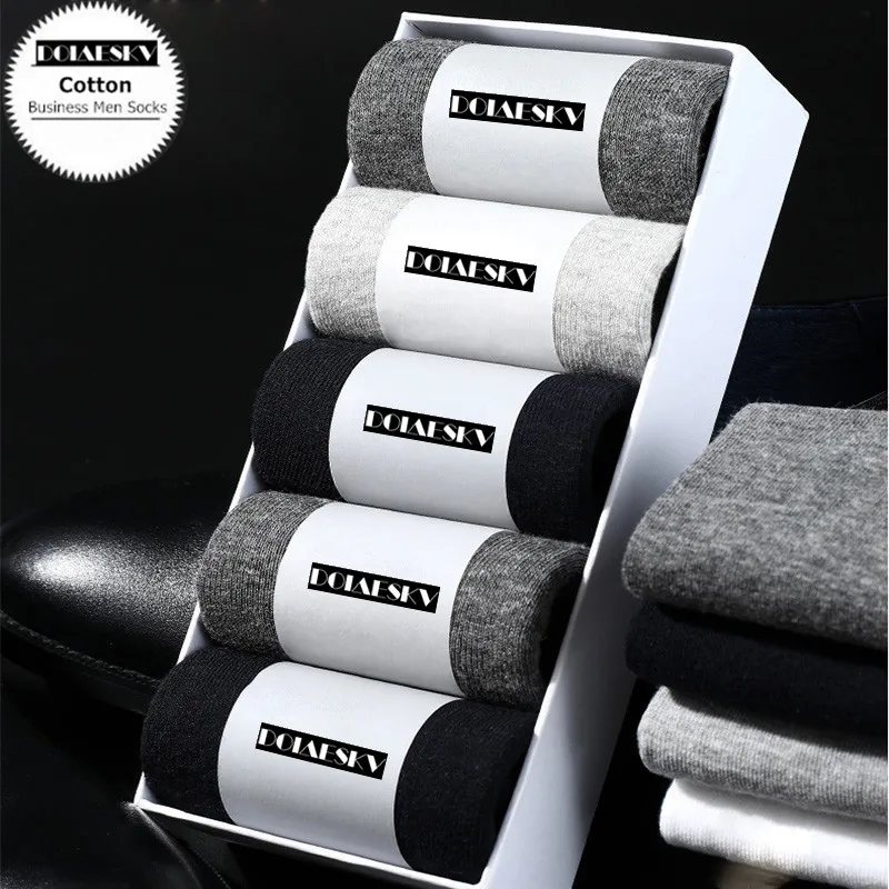 5 Paar Herren-Baumwollsocken, Business-Männer, atmungsaktiv, hochwertiger weicher Stoff, einfarbig, lange Socken für Herren, Business-Casual-Männer