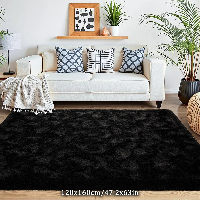 Vikama luxo preto grande área tapete de pelúcia para sala estar quarto tapete fofo, peludo macio cabeceira pequeno tapete do banheiro