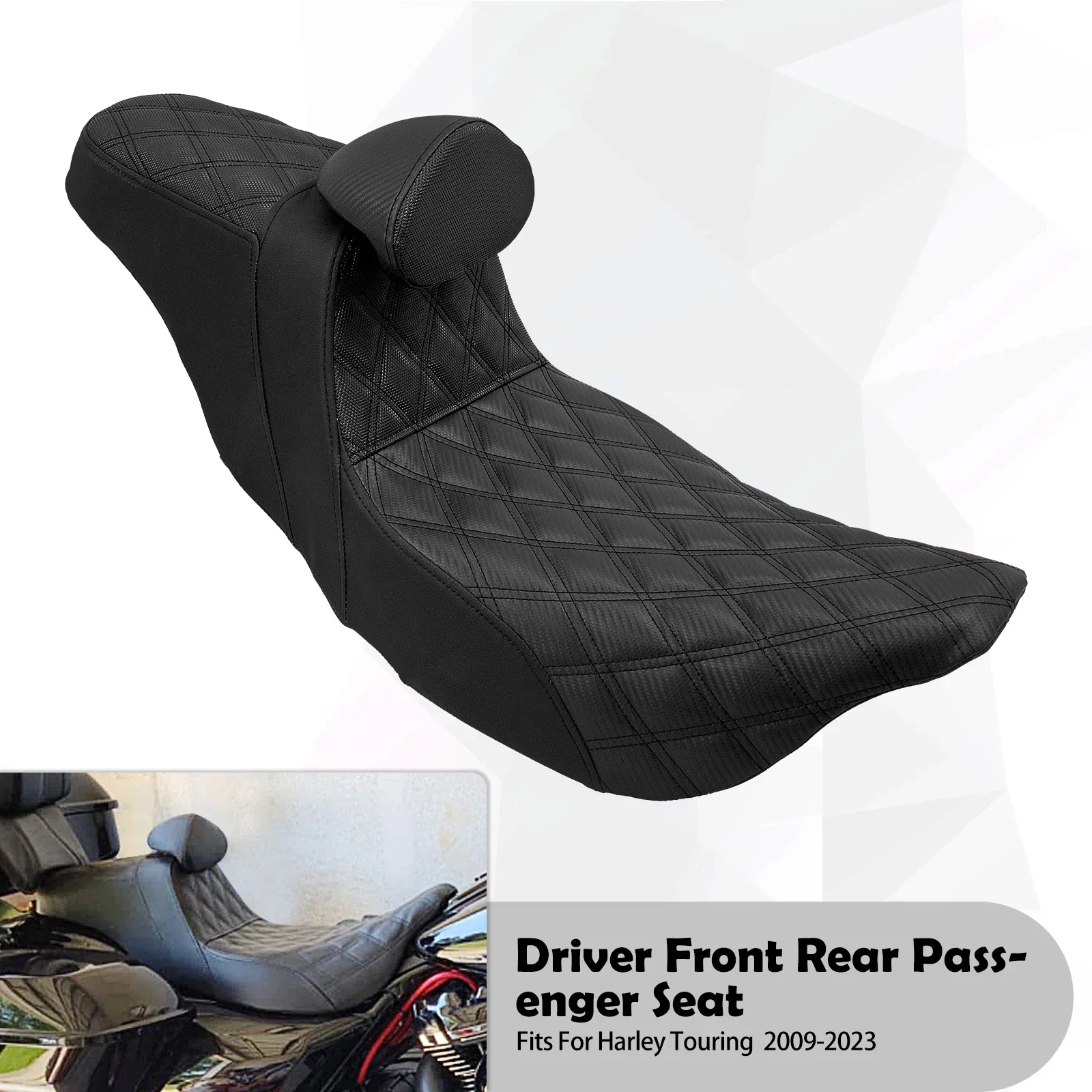 2-Up Motorrijder Passagiersstoel Met Verstelbare Rugleuning Kussen Voor Harley Touring Electra Road Glide 09-23 Lederen Zetel