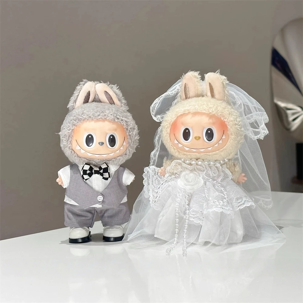 

Only Clothes For 17cm Labubu Pendant Doll Gray Suit White Wedding Dress Dress Wedding Dress Doll Shaped Gift