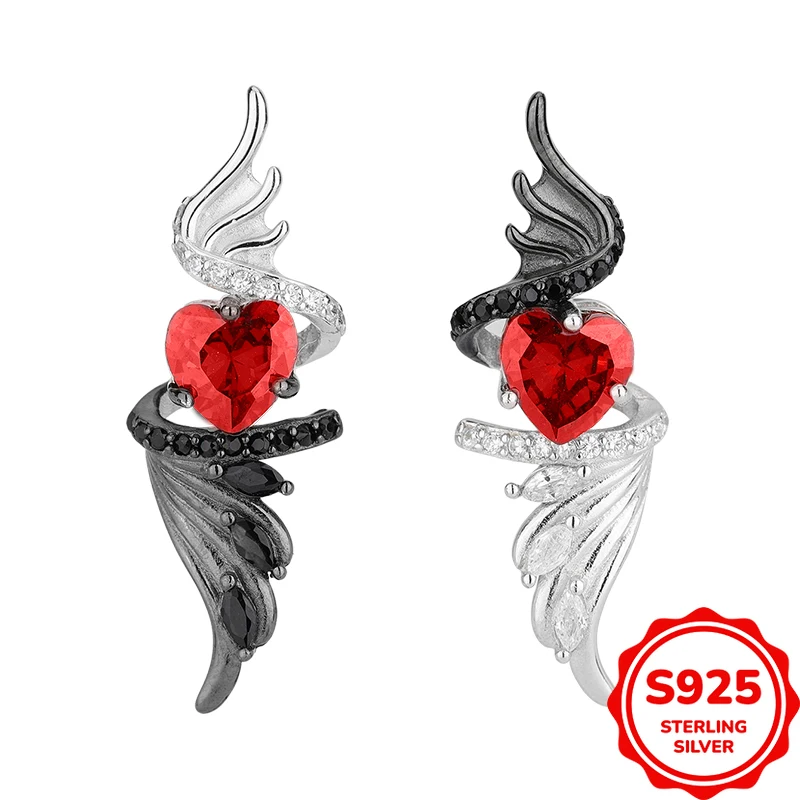 

Trendy and Cool Authentic S925 Silver Swan Wings Heart-shaped Zircon Women's Earrings