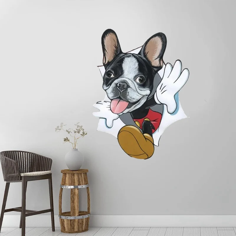 WCS502 3D Dog French Bulldog in the wall Waterproof Wall Sticker Waterproof Decal PVC Home Decoration Kids Room Door Toile