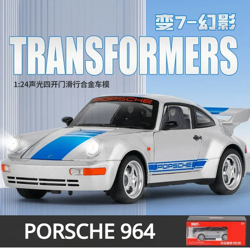 

1:24 Porsche 964 Трансформеры 7 фантомных литьев, металлические игрушечные транспортные средства, модель автомобиля, имитация звука, свет, откат, подарок для детей