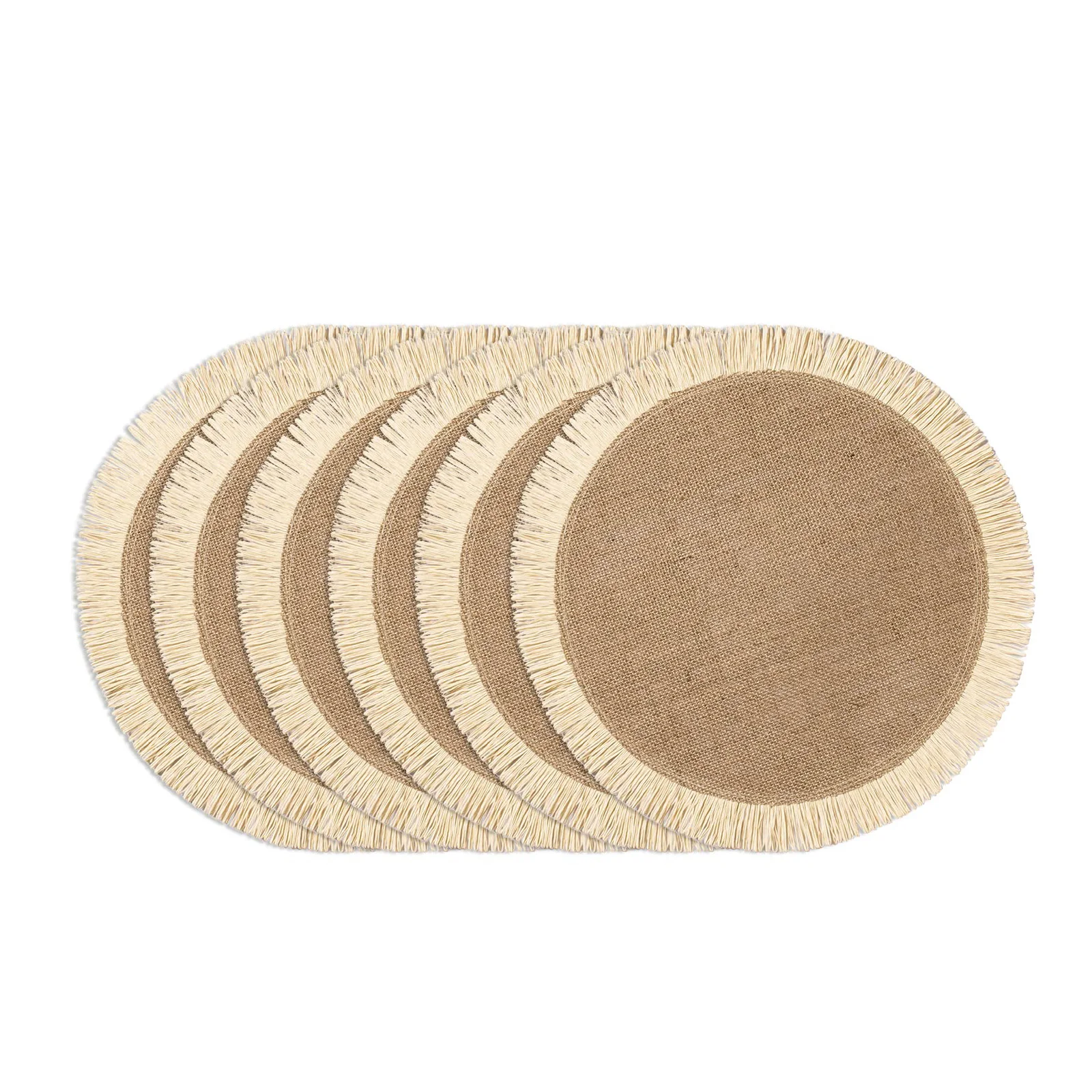 Burlap Round Braided Placemats Set of 6 for Tables,Heat Resistant Jute Table Mat,Farmhouse Woven Fabric,Natural Place Mats,15 in